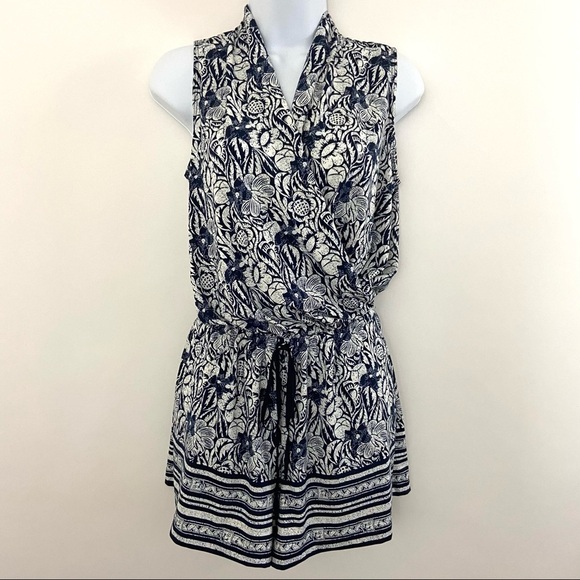 Max Studio Blue White Floral Print Romper Sz XS - Picture 1 of 10